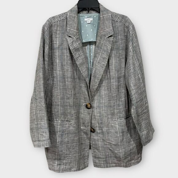 J. Jill boyfriend over sized plaid jacket linen blend blazer Women’s size XL - Picture 1 of 6